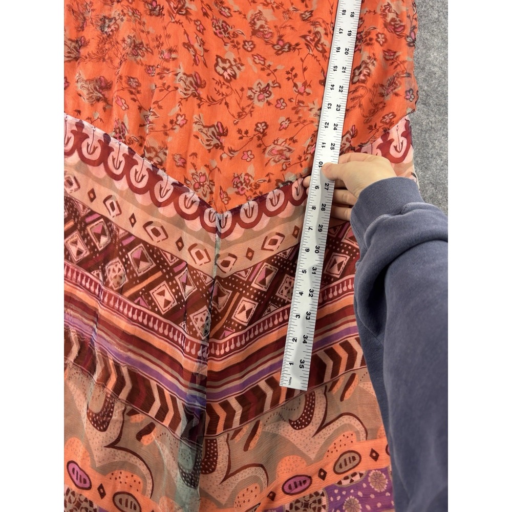 Sundance Womens M Floral Geometric Midi Sleeveless Chiffon Overlay Boho Chic SEE - Picture 5 of 8